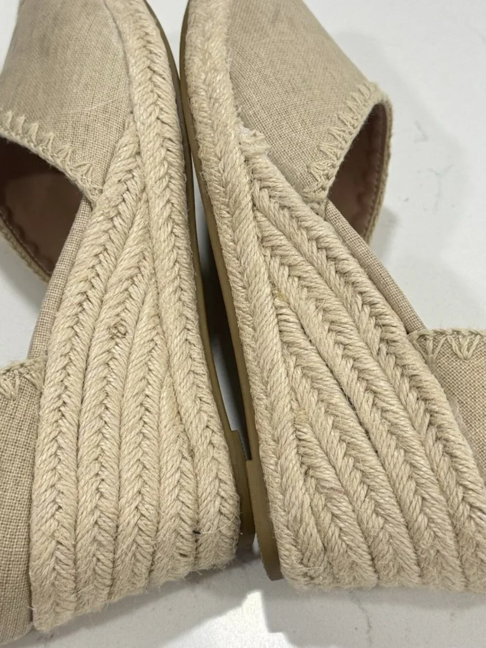 Draper James Tan Canvas Jut Espadrille Wedges Size 8.5 Ankle Wrap Coastal Summer